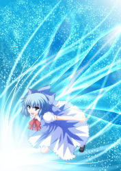 Rule 34 | 1girl, a flow, bad id, bad pixiv id, blue eyes, blue hair, blue theme, bow, cirno, embodiment of scarlet devil, female focus, full body, hair bow, highres, matching hair/eyes, short hair, solo, touhou