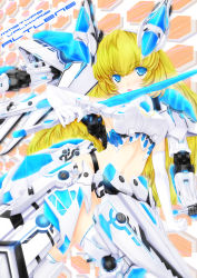 Rule 34 | 10s, 1girl, altrene, armor, blonde hair, blue eyes, busou shinki, elbow gloves, gloves, long hair, md5 mismatch, mecha musume, navel, open mouth, r0g0b0, resolution mismatch, solo, source larger, sword, thighhighs, weapon