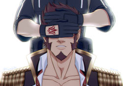 Rule 34 | 2boys, beard, brown hair, collar, command spell, covering another&#039;s eyes, epaulettes, facial hair, fate/grand order, fate (series), fringe trim, fujimaru ritsuka (male), fujimaru ritsuka (male) (polar chaldea uniform), gloves, goatee, highres, jacket, long sideburns, male focus, multiple boys, muscular, napoleon bonaparte (fate), open clothes, open jacket, open shirt, pectoral cleavage, pectorals, sideburns, suzuki80, unbuttoned