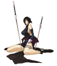 Rule 34 | 1girl, bare shoulders, black hair, boots, breasts, elbow gloves, gloves, hair over one eye, highres, japanese clothes, large breasts, legs, long legs, ninja, nona, official art, samurai spirits, shiki (samurai spirits), short hair, sideboob, sitting, snk, solo, svc chaos, sword, tattoo, thighs, weapon