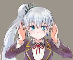 Rule 34 | 1girl, blue eyes, blush, highres, iesupa, long hair, looking at viewer, rwby, scar, side ponytail, solo, weiss schnee, white hair