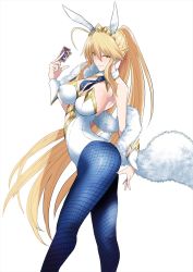 Rule 34 | 1girl, ahoge, animal ears, artoria pendragon (all), artoria pendragon (fate), artoria pendragon (swimsuit ruler) (fate), bare shoulders, blonde hair, blue necktie, blue pantyhose, blush, braid, breasts, card, cleavage, clothing cutout, detached collar, fake animal ears, fate/grand order, fate (series), feather boa, fishnet pantyhose, fishnets, french braid, green eyes, hair between eyes, highleg, highleg leotard, highres, kawabata yoshihiro, large breasts, leotard, long hair, looking at viewer, navel cutout, necktie, pantyhose, playboy bunny, playing card, ponytail, rabbit ears, sidelocks, smile, solo, thighs, tiara, white leotard, wrist cuffs