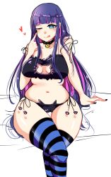 Rule 34 | 1girl, bell, blue eyes, breasts, cat cutout, cat ear panties, cat lingerie, choker, clothing cutout, curvy, highres, long hair, medium breasts, meme attire, multicolored hair, navel, one eye closed, panties, panty &amp; stocking with garterbelt, pink hair, purple hair, sitting, solo, stocking (psg), striped clothes, striped thighhighs, thigh gap, thighhighs, tongue, tongue out, two-tone hair, underwear, wide hips, wink