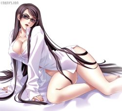 Rule 34 | bayonetta, breasts, carnelian, cleavage, glasses, large breasts, long hair, mole, simple background, tagme, thighs