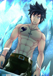Rule 34 | 1boy, abs, bara, fairy tail, gray fullbuster, male focus, muscular, pectorals, restrained, topless male, solo, tofu (coolboyz18)