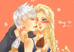 Rule 34 | blue eyes, crossover, dessert, elsa (frozen), food, frozen (disney), ice cream, ice cream cone, jack frost (rise of the guardians), licking, rise of the guardians, white hair