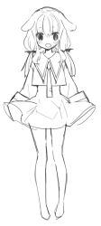 Rule 34 | 1girl, :o, arms at sides, blush, dress, full body, greyscale, hair between eyes, highres, kawaii rowa, lineart, long hair, looking at viewer, low twintails, monochrome, necktie, original, solo, standing, surprised, twintails