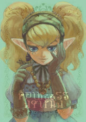 Rule 34 | 1girl, agitha, bad id, bad pixiv id, blonde hair, blue eyes, bug, earrings, gloves, gothic lolita, grasshopper, hand on own face, bug, jewelry, lolita fashion, necklace, nintendo, pointy ears, solo, the legend of zelda, the legend of zelda: twilight princess, translated, twintails, yo mo