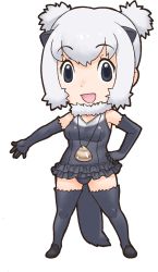 Rule 34 | 1girl, alaskan sea otter (kemono friends), animal costume, animal ears, black eyes, black gloves, black socks, elbow gloves, game cg, gloves, grey hair, highres, kemono friends, kneehighs, looking at viewer, neckerchief, open mouth, smile, socks, solo, swimsuit, tachi-e, tail, transparent background, twintails, yoshizaki mine