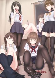 Rule 34 | 1boy, 5girls, absurdres, artist name, barefoot, black socks, blue legwear, blush, bow, bowtie, braid, brown eyes, brown hair, cellphone, clothed female nude male, covering own mouth, d:, desk, dress shirt, feet, femdom, foot focus, footjob, tucking hair, hand on own cheek, hand on own face, hetero, highres, kneehighs, light frown, light smile, long hair, minagiku, multiple girls, neckerchief, necktie, no shoes, nude, on desk, open mouth, original, panties, panties under pantyhose, pantyhose, penis, phone, pleated skirt, pov, school uniform, serafuku, shiny clothes, shirt, short hair, short sleeves, single braid, single kneehigh, single sock, sitting, on desk, skirt, smile, sock on penis, socks, standing, stepped on, sweater vest, thighband pantyhose, toes, underwear