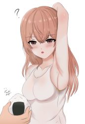 Rule 34 | 1girl, arm up, armpits, arms behind head, highres, inui sajuna, ryzeon, sleeveless, smell, sono bisque doll wa koi wo suru, stained clothes, steam, sweat, sweatdrop, tank top