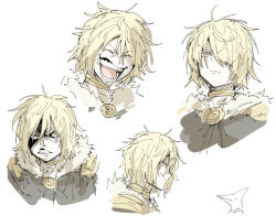Rule 34 | 1boy, blonde hair, fate/grand order, fate (series), grey eyes, kankan33333, laughing, messy hair, open mouth, portrait, simple background, tezcatlipoca (fate), white background