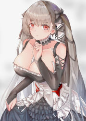 Rule 34 | 1girl, azur lane, bad id, bad pixiv id, black dress, black nails, blush, breasts, cleavage, closed mouth, clothes lift, collarbone, dress, dress lift, formidable (azur lane), hair ribbon, large breasts, long hair, looking at viewer, nail polish, noraneri, platinum blonde hair, red eyes, ribbon, solo, twintails, very long hair, white background