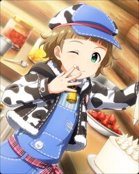 Rule 34 | 1boy, bell, cake, child, fingernails, food, fruit, green eyes, hat, himeno kanon, idolmaster, idolmaster side-m, idolmaster side-m growing stars, light brown hair, long sleeves, male focus, neck bell, official art, plate, smile, solo, strawberry