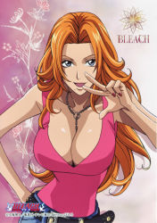 Rule 34 | 00s, 1girl, absurdres, belt, bleach, blue eyes, breasts, cleavage, curvy, fingernails, highres, large breasts, long fingernails, long hair, matsumoto rangiku, mole, mole under mouth, nail, nail polish, official art, open mouth, orange hair, red hair, red nails, solo