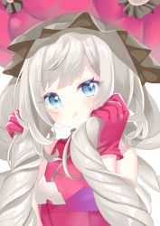 Rule 34 | 1girl, :t, blue eyes, fate/grand order, fate (series), fujishiro kokoa, gloves, grey hair, hat, long hair, marie antoinette (fate), red gloves, red hat, red shirt, shirt, solo, twintails, upper body, white background