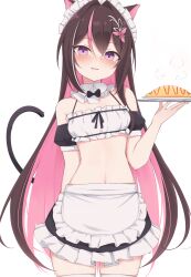 Rule 34 | 1girl, absurdres, animal ears, azki (hololive), bare shoulders, black hair, blush, breasts, cat ears, cat girl, cat tail, choumei (qca012005), colored inner hair, hair between eyes, hair ornament, highres, hololive, long hair, looking at viewer, maid, medium breasts, mole, mole under eye, multicolored hair, navel, open mouth, pink hair, purple eyes, smile, solo, streaked hair, tail, virtual youtuber, white hair