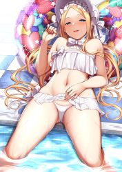 Rule 34 | 1girl, abigail williams (fate), abigail williams (swimsuit foreigner) (fate), abigail williams (swimsuit foreigner) (third ascension) (fate), absurdres, bare shoulders, bikini, blonde hair, blue eyes, blush, bonnet, bow, breasts, fate/grand order, fate (series), forehead, hair bow, highres, innertube, kusahagane, long hair, looking at viewer, navel, parted bangs, sidelocks, small breasts, smile, stomach, strapless, strapless bikini, swim ring, swimsuit, thighs, twintails, very long hair, white bikini, white bow, white headwear