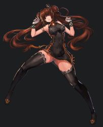 Rule 34 | 00s, 1girl, armlet, bare shoulders, beads, black background, black dress, black footwear, black thighhighs, breasts, brown hair, china dress, chinese clothes, closed mouth, double bun, dress, dungeon and fighter, eyelashes, fighter (dungeon and fighter), full body, gem, gloves, hair bun, hair ornament, hair stick, highres, jewelry, lips, long hair, looking at viewer, medium breasts, nen master (dungeon and fighter), panties, qbspdl, red eyes, shoes, short dress, sidelocks, simple background, skin tight, sleeveless, sleeveless dress, solo, spread legs, tassel, thighhighs, thighlet, twintails, underwear, very long hair, white gloves, white panties