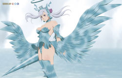 Rule 34 | 1girl, absurdres, black clover, breasts, female focus, highres, large breasts, long hair, mandio art, noelle silva, saint valkyrie armor, silver hair, solo, standing, thick thighs, thighs, twintails, valkyrie, wide hips, wings