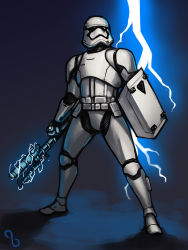 Rule 34 | armor, baton, baton (weapon), body armor, boots, drawfag, electricity, electro shock prod, electroshock weapon, first order, fn-2199, helmet, highres, less-than-lethal weapon, lightning, riot control stormtrooper, shield, spoilers, star wars, star wars: the force awakens, stormtrooper, stun baton, tonfa, tr8-t0r, weapon, z6 riot control baton
