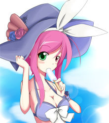 Rule 34 | bikini, bow, duel monster, food, green eyes, hat, heterochromia, long hair, madolche, madolche majoleine, pink hair, popsicle, red eyes, ribbon, swimsuit, witch hat, yu-gi-oh!, yuu-gi-ou, yu-gi-oh! duel monsters