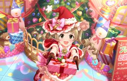 Rule 34 | 1girl, bell, bow, bowtie, brown eyes, brown hair, christmas, christmas tree, game cg, gift, gloves, hat, idolmaster, idolmaster cinderella girls, idolmaster cinderella girls starlight stage, official art, open mouth, solo, twintails, witch hat, yokoyama chika