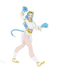 Rule 34 | 1girl, absurdres, animal hands, blue hair, breasts, cat girl, cat paws, colorized, crown, female focus, full body, highres, nefertari vivi, one piece, resident drawfriend, sandals, simple background, socks, solo, walking, white background