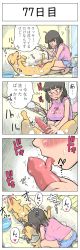 Rule 34 | 1girl, 4koma, absurdres, animal, barefoot, bathroom, bestiality, black hair, blush, breasts, censored, comic, dog, erection, feet, fellatio, from behind, glasses, glssses, highres, large breasts, li (lithium0522), licking, medium hair, open mouth, oral, original, penis, shower, sweatdrop, toes, tongue, tongue out, translation request