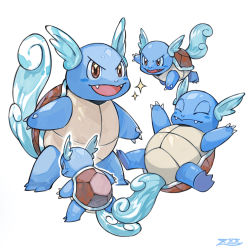 Rule 34 | :d, brown eyes, claws, closed eyes, closed mouth, commentary request, creatures (company), fangs, game freak, gen 1 pokemon, nintendo, no humans, open mouth, oyasuminjyutsu, pokemon, pokemon (creature), signature, simple background, smile, sparkle, sparkling eyes, wartortle, white background