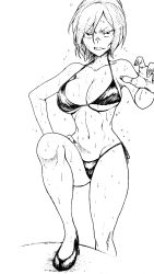 Rule 34 | 1girl, bikini, breasts, cleavage, collarbone, highres, hitomi-chan wa hitomishiri, large breasts, natsumi chorisuke, navel, official art, short hair, swimsuit, takano hitomi, thighs, underboob