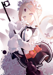 Rule 34 | 1girl, abigail williams (fate), abigail williams (festival outfit) (fate), black dress, blonde hair, blue eyes, blush, braid, butterfly hair ornament, closed mouth, commentary request, dress, fate/grand order, fate (series), hair ornament, hands up, heart, heroic spirit traveling outfit, highres, holding, keyhole, long hair, long sleeves, official alternate costume, parted bangs, shirt, sidelocks, sleeveless, sleeveless dress, sleeves past fingers, sleeves past wrists, smile, smug, solo, stuffed animal, stuffed toy, teddy bear, tentacles, very long hair, white shirt, yukiyama momo