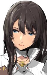 Rule 34 | 1girl, alexia (world end eclipse), black hair, blue eyes, buttons, choker, closed mouth, enami katsumi, expressionless, hair between eyes, high collar, highres, jewelry, lipstick, long hair, looking to the side, makeup, necklace, parted bangs, pendant, portrait, simple background, sketch, solo, unfinished, white background, world end eclipse