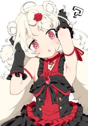 Rule 34 | 1girl, ?, ailane (show by rock!!), animal ears, armpits, bare shoulders, black gloves, character request, copyright request, dress, flat chest, fluffy, frilled dress, frilled skirt, frills, gloves, gothic lolita, lolita fashion, looking at viewer, red eyes, show by rock!!, skirt, tottotonero, twintails, white hair