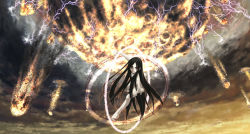 Rule 34 | 00s, 1girl, ar tonelico, ar tonelico i, ar tonelico ii, black hair, fire, gust, jakuri (ar tonelico), kouji (astral reverie), long hair, magic, md5 mismatch, meteor, nude, red eyes, rock, solo