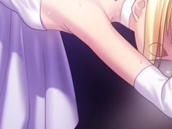 Rule 34 | 1girl, artoria pendragon (fate), bdsm, blonde hair, bondage, bound, breasts, dress, elbow gloves, fate/stay night, fate (series), game cg, gloves, open mouth, saber (fate), solo, sweat, takeuchi takashi, type-moon, wedding dress