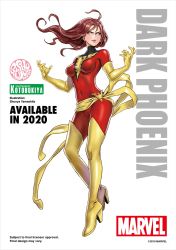 Rule 34 | 1girl, animification, artist name, belt, bishoujo (game), bodysuit, boots, breasts, brown hair, character name, closed mouth, commentary request, copyright name, covered collarbone, dark phoenix, elbow gloves, full body, gloves, high heel boots, high heels, highres, jean grey, kotobukiya, kotobukiya bishoujo, lips, lipstick, logo, long hair, looking away, makeup, marvel, medium breasts, official art, phoenix (x-men), serious, shiny clothes, simple background, skin tight, solo, thigh boots, thighhighs, turtleneck, white background, x-men, yamashita shun&#039;ya, yellow eyes, yellow gloves