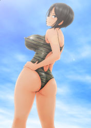 Rule 34 | 1girl, ass, blush, breasts, chouno ami, covered erect nipples, female focus, girls und panzer, highres, large breasts, nanashi noiji, solo, swimsuit