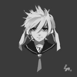 1boy bad_id bad_pixiv_id blueman greyscale headset kagamine_len male_focus monochrome portrait short_hair solo vocaloid