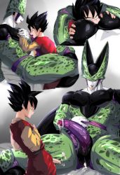 Rule 34 | 2boys, aftersex, age difference, bara, beat (dragon ball), black hair, blush, cell (dragon ball), censored, cum, cum on body, cumdrip, dragon ball, dragonball z, drooling, erection, happy sex, highres, large penis, leg lock, licking lips, lying, male focus, multiple boys, muscular, naughty face, oguri shun, penis, restrained, saliva, sex, sitting, size difference, smaller dominant, smile, steam, sweat, tagme, testicles, tongue, tongue out, yaoi