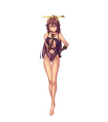 Rule 34 | 1girl, absurdres, barefoot, blush, breasts, brown eyes, chinese clothes, dark skin, dark-skinned female, elbow gloves, female focus, full body, game cg, gloves, highres, hikage eiji, jewelry, kashin suiko, koihime musou, large breasts, long hair, mole, navel, official art, ponytail, purple hair, shin koihime musou, skirt, smile, solo, standing, transparent background