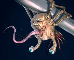 Rule 34 | 1980s (style), alien, blood, bug, eldritch abomination, hanging, head, head spider, monster, oldschool, realistic, retro artstyle, saliva, severed head, spider, tentacles, the thing, the thing (creature), toguromaki kumoyuki, tongue, transformation