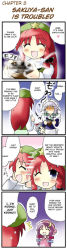 Rule 34 | 4girls, 4koma, :d, ^^^, ^ ^, apron, blue eyes, blue hair, blush, bow, braid, china dress, chinese clothes, closed eyes, comic, crescent, dress, closed eyes, female focus, hair bow, hard-translated, hat, hat bow, hong meiling, izayoi sakuya, long hair, long image, long sleeves, maid, maid apron, maid headdress, morogami ryou, multiple girls, night clothes, o o, one eye closed, open mouth, patchouli knowledge, peeking out, purple hair, red eyes, red hair, remilia scarlet, sakuya-sans sweet tooth, short hair, sidelocks, silver hair, smile, speech bubble, star (symbol), surprised, sweatdrop, tall image, tears, embodiment of scarlet devil, third-party edit, touhou, translated, twin braids, wink