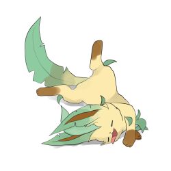 Rule 34 | closed eyes, closed mouth, creatures (company), fishburi, game freak, gen 4 pokemon, leafeon, lying, nintendo, open mouth, pokemon, pokemon (creature), simple background, sleeping, smile, solo, tongue, tongue out, white background