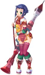 Rule 34 | 1girl, :d, anping kohou (oshiro project), blue hair, boots, detached sleeves, full body, green eyes, holding, holding weapon, kokka han, m1 bazooka, official art, open mouth, oshiro project:re, oshiro project:re, purple thighhighs, rocket launcher, rpg (weapon), short hair, smile, solo, thighhighs, transparent background, weapon