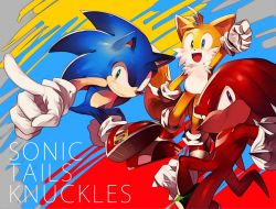 Rule 34 | 3boys, bad id, bad pixiv id, character name, furry, furry male, gloves, knuckles the echidna, male focus, multiple boys, naoko (juvenile), pointing, sega, simple background, sonic (series), sonic the hedgehog, tail, tails (sonic)
