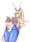 Rule 34 | animal ears, animated, blonde hair, blue legwear, bouncing breasts, braid, breasts, clothing cutout, crown braid, fake animal ears, fate (series), fishnet pantyhose, fishnets, high heels, large breasts, leotard, long hair, lowres, navel, navel cutout, pantyhose, playboy bunny, ponytail, rabbit ears, rabbit tail, s doubt90, split, standing, standing on one leg, standing split, tagme, tail, video