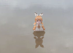 Rule 34 | 1girl, angel22754799, blush, bow, bowtie, collared shirt, extra ears, hair between eyes, kangaroo ears, kangaroo girl, kemono friends, kemono friends 3, orange bow, orange bowtie, orange eyes, orange hair, orange sleeves, partially submerged, photo-referenced, puffy short sleeves, puffy sleeves, red kangaroo (kemono friends), shirt, short sleeves, short twintails, sidelocks, smile, solo, twintails, white shirt