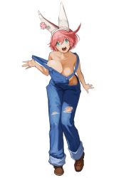 Rule 34 | blue eyes, breasts, elphelt valentine, flasso, guilty gear, guilty gear xrd, highres, large breasts, naked overalls, overalls, short hair, tagme