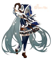 Rule 34 | 1girl, 2021, absurdly long hair, absurdres, animal ears, ankle boots, aqua hair, bag, blue bow, blue bowtie, blue dress, blue thighhighs, boots, bow, bowtie, braid, brown footwear, capelet, cat ears, character name, dress, fake animal ears, from side, full body, fur-trimmed boots, fur-trimmed capelet, fur-trimmed dress, fur-trimmed hood, fur trim, garland (decoration), glowing, hair ornament, hair ribbon, hair through headwear, hairband, hatsune miku, highres, holding, holding staff, hood, hood up, hooded capelet, long hair, long sleeves, looking to the side, oohhya, orange ribbon, ribbon, ribbon braid, rope, shoes, shoulder bag, side braid, simple background, single braid, snowflake hair ornament, snowflakes, solo, staff, standing, starry sky print, string of light bulbs, thighhighs, twintails, very long hair, vocaloid, white background, yuki miku, yuki miku (2021) (applicant), zettai ryouiki
